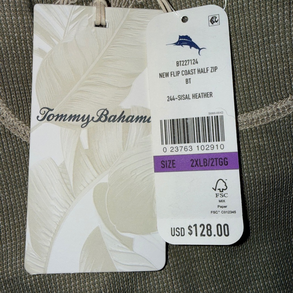 Tommy Bahama Mens 2XLB New Flip Coast Reversible Half-Zip Pullover Sisal Heather - Picture 10 of 12